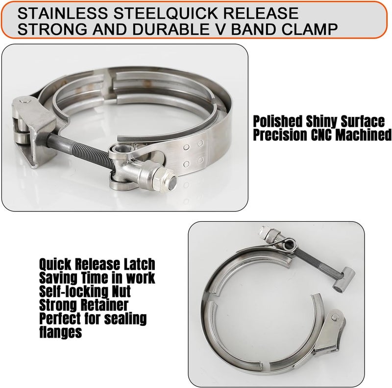 eLifecenter 2 Inch Exhaust V band Clamp T304 Stainless Steel with T-Bolt Quick Release Latch(No Flanges) - Image 4